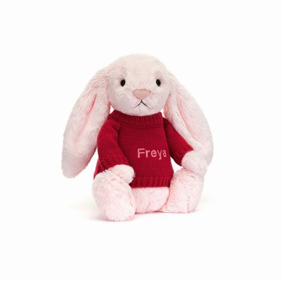 Jellycat Bashful Pink Bunny with Red Jumper USA | 67183ZMRJ